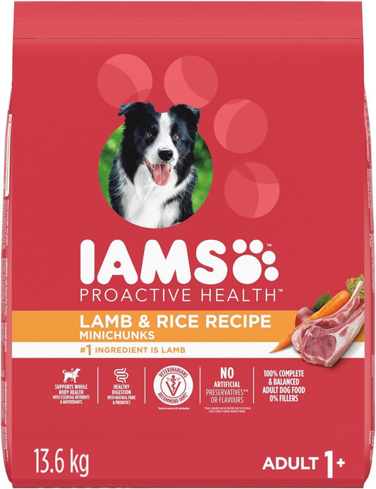 IAMS Proactive Health Minichunks Dry Dog Food – Lamb & Rice Recipe – 13.6KG (30LB) Bag